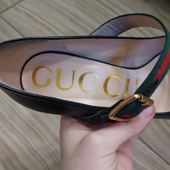 Gucci Black Leather Sylvie Mary Jane Web Pump - Picture 6 of 9